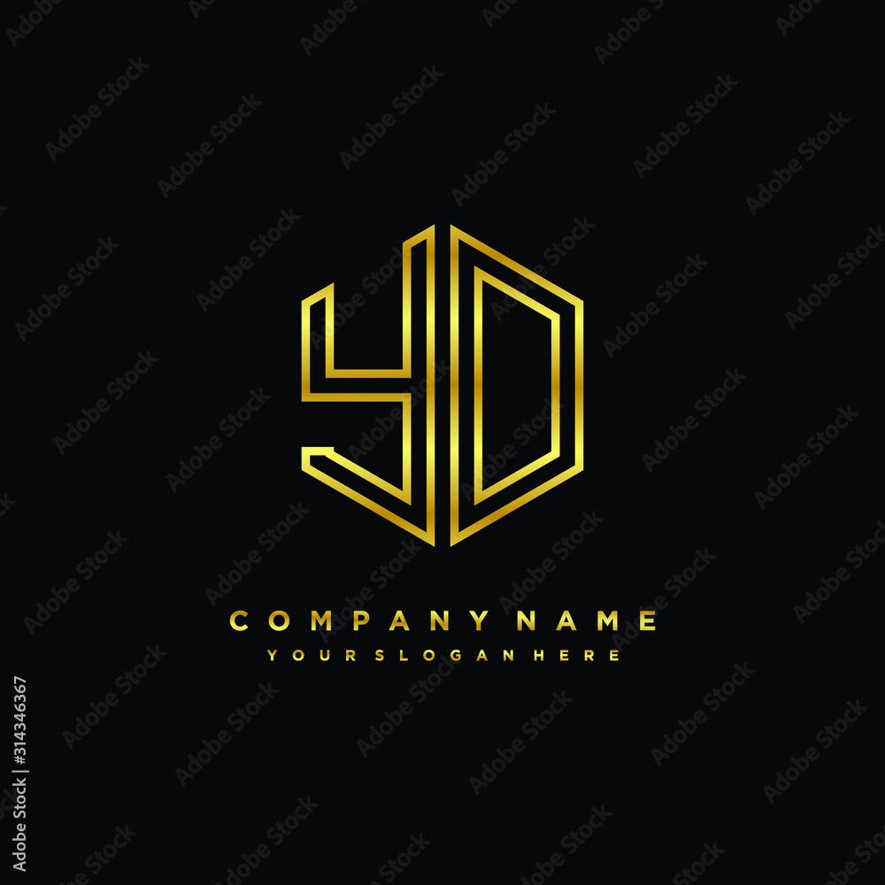 Initial letter YO, minimalist line art monogram hexagon logo, gold color Initial letter YO, minimalist line art monogram hexagon logo, gold color