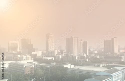 Blur image of bad weather and air pollution with pm 2.5 dust in city scape
