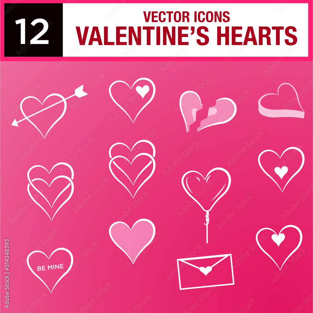 One dozen vector Valentine's Day Heart Icons