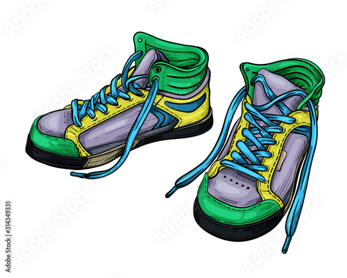 Hand drawn sketch green sneakers