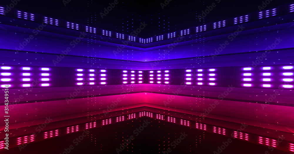 Abstract futuristic neon tunnel Dark room fluorescent bright purple and pink neon glow Virtual background space corridor shape tunnel Abstract futuristic neon tunnel Dark room fluorescent bright purple and pink neon glow Virtual background space corridor shape tunnel