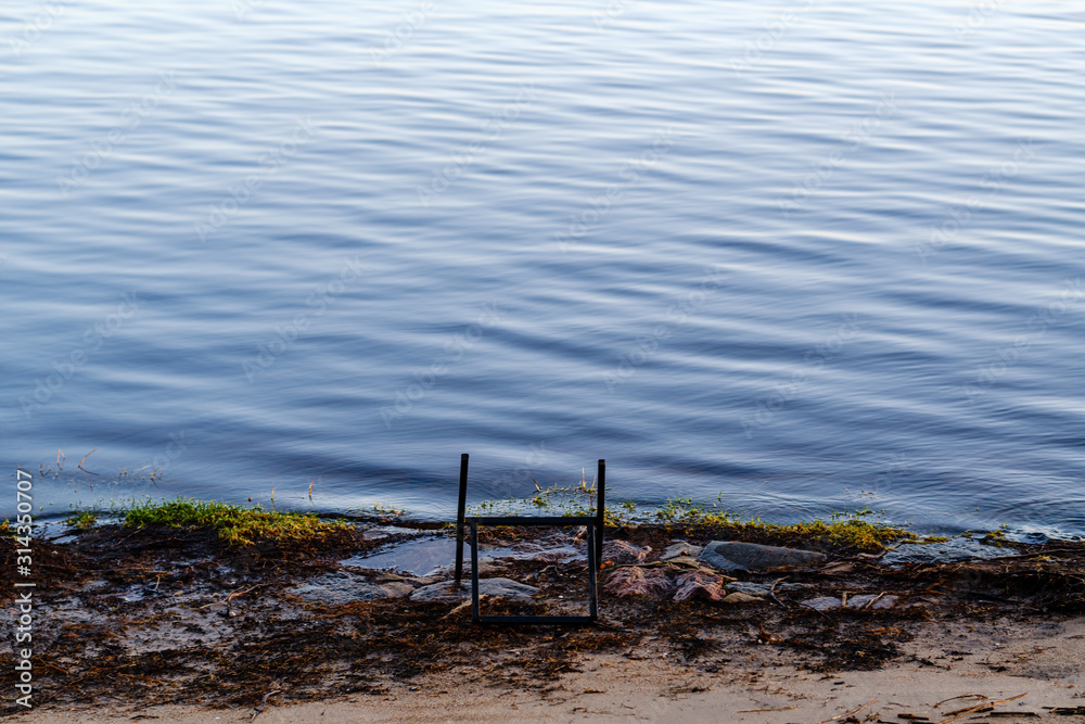 empty sea beach in autumn with some bushes and dry grass