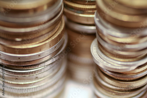 Stack of coins with selective focus