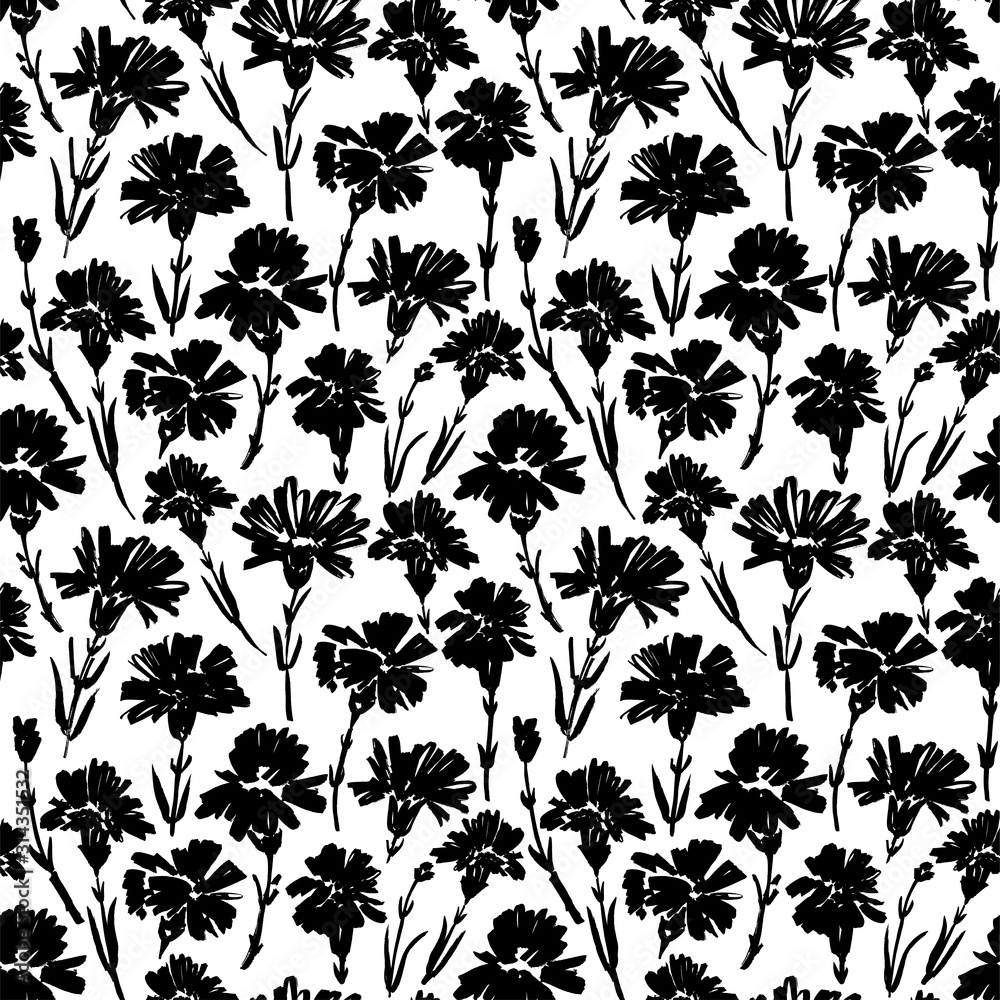 Carnation flower seamless pattern. Abstract brush strokes flowers background. Chamomile, daisy, chrysanthemums blooming. Carnation flower seamless pattern. Abstract brush strokes flowers background. Chamomile, daisy, chrysanthemums blooming.
