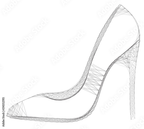 Vector Cobweb Op Art Stiletto - Generative Art Network Pump Concept - Openwork Abstract Shoe Template