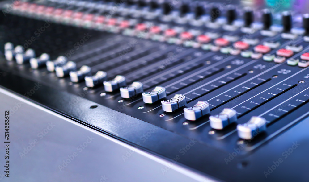 close ups on studio mixers used for media and events directing and recording studio, all logos and trademarks were cloned out.