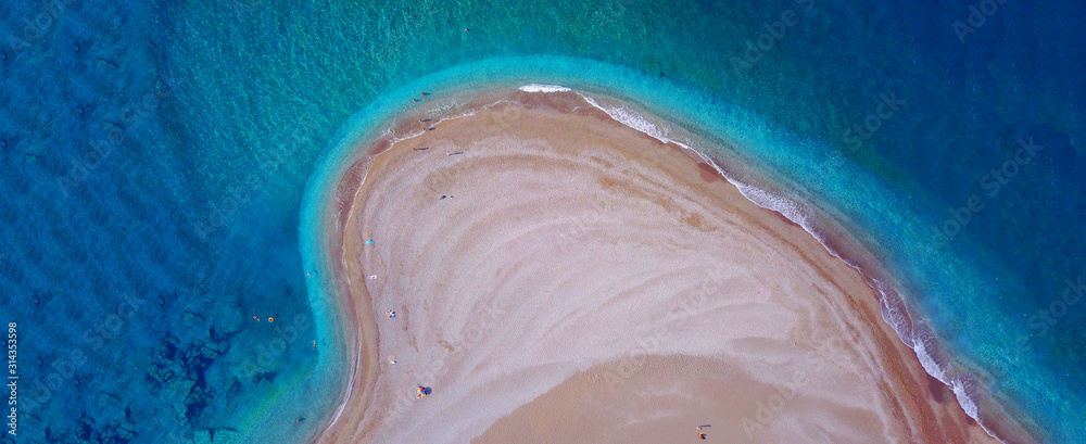 Εκτύπωση καμβά Aerial drone ultra wide top down photo of tropical exotic island bay with turquo