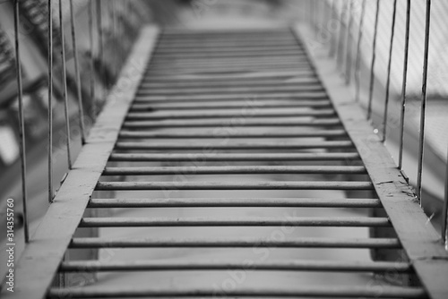 Monochrome metal staircase, soft focus