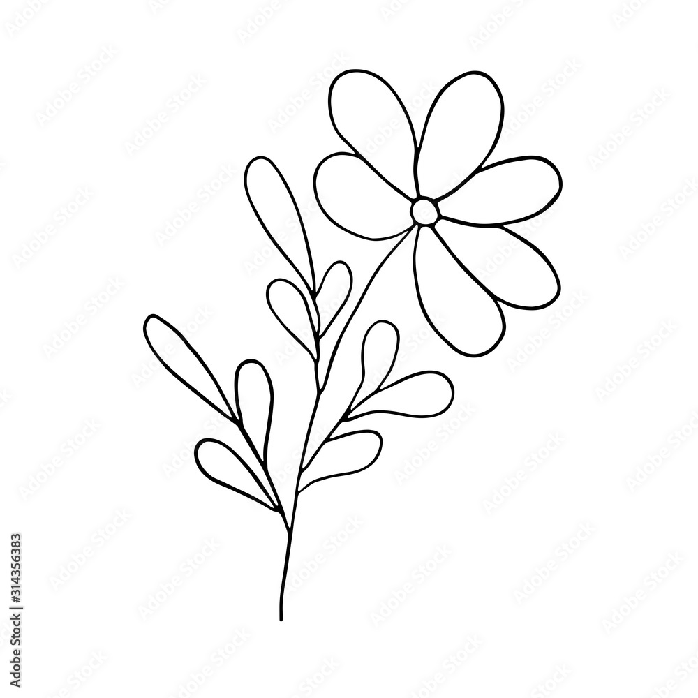 A hand drawn simple fancy flower, outline sketch vector ...