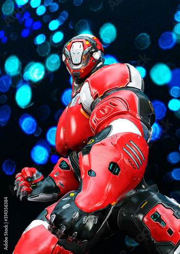 futuristic astronaut on outfit doing a power pose