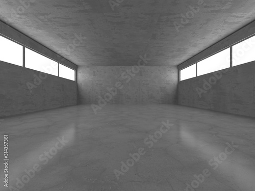 Dark concrete empty room. Modern architecture design