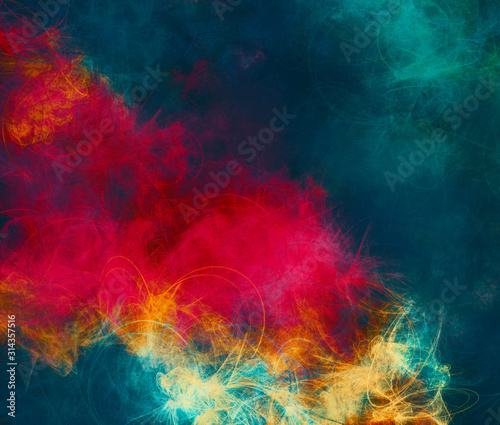 Digital painting background. Random stains of paint in red and blue colors. Multi color pattern. Contemporary composition.