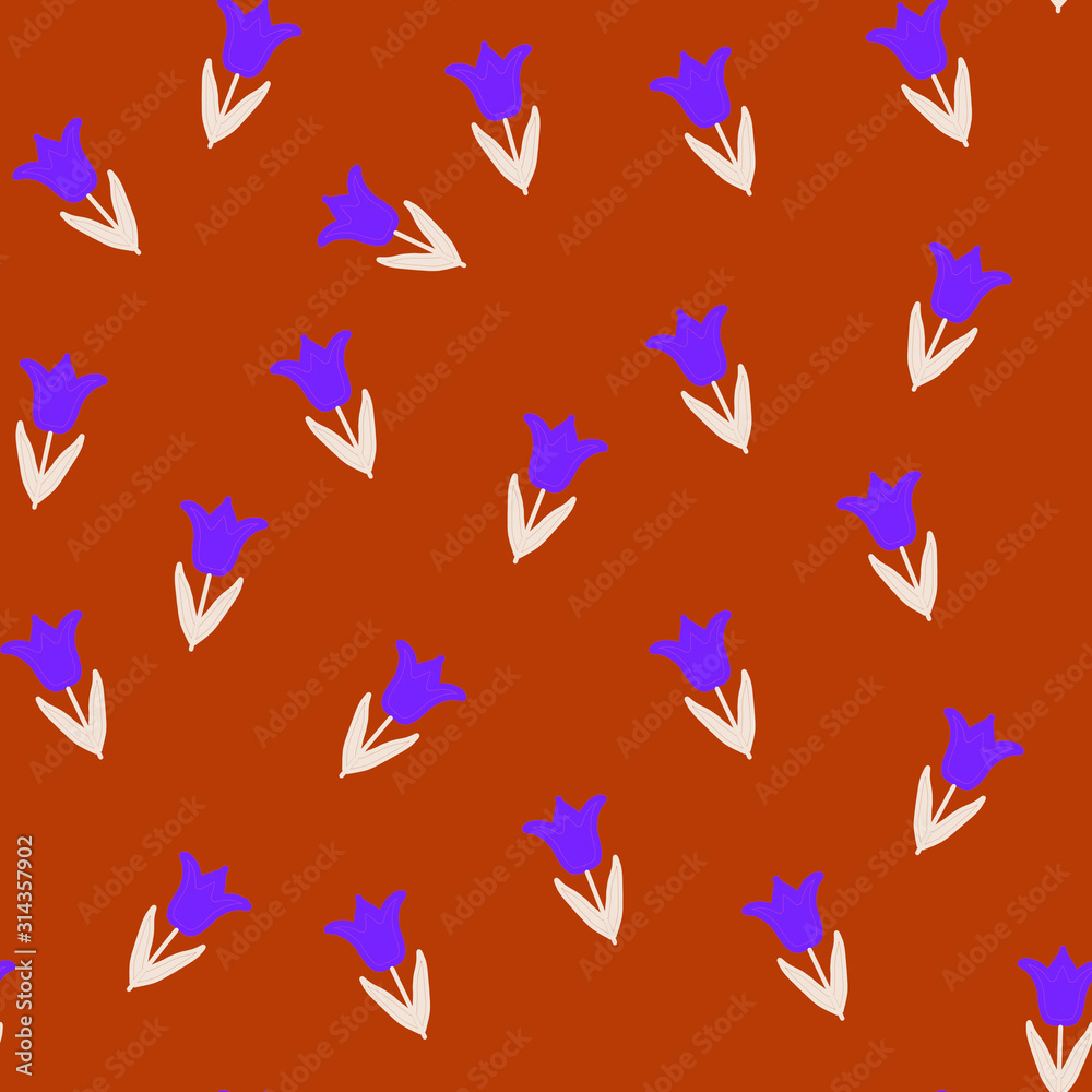 Trendy purple Wildflower tulip seamless pattern . Spring florals on  background, texture, wrapper pattern