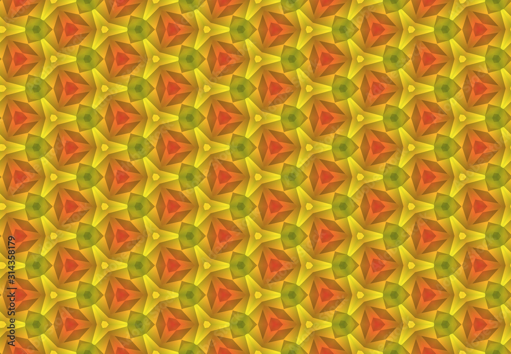 Seamless geometric pattern design illustration. Background texture. Used gradient in yellow, green, red colors. Seamless geometric pattern design illustration. Background texture. Used gradient in yellow, green, red colors.