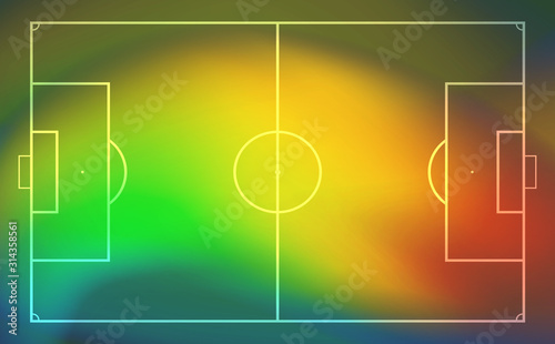 Football or soccer field with heat map for moving and location player during the game. Soccer game statistics or strategy.