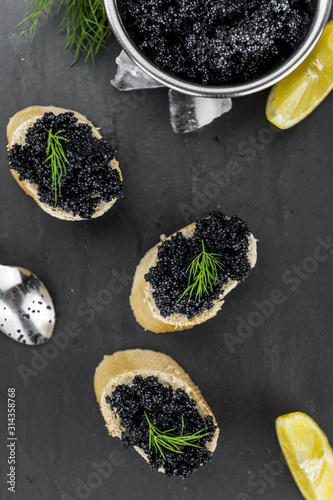 Black Caviar as detailed close-up shot, selective focus