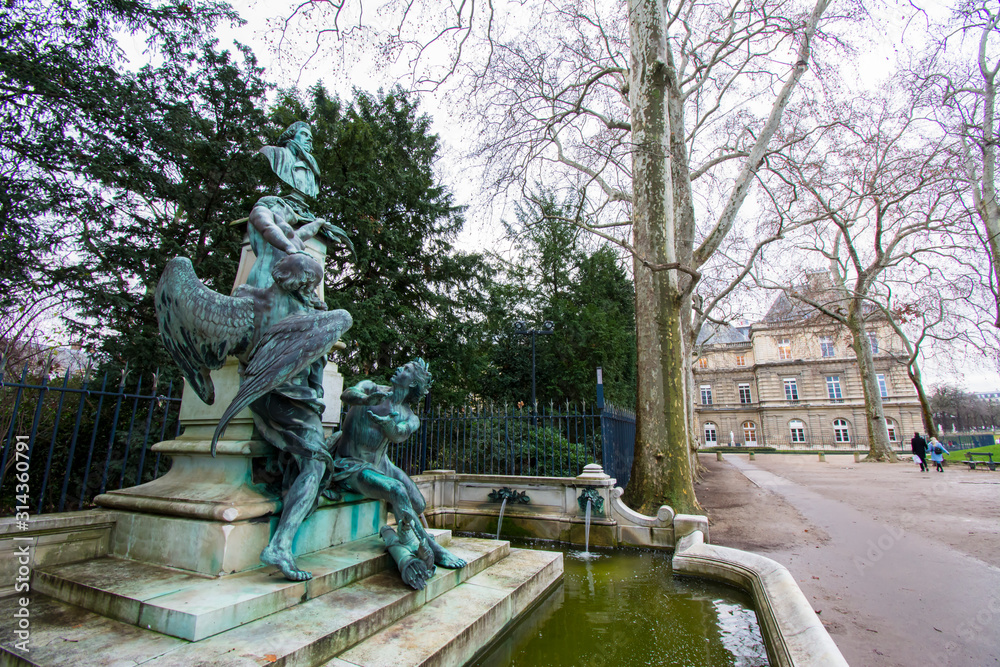 Close up fontaine of Eugene Delacroix, Jardin du Luxembourg, Paris.