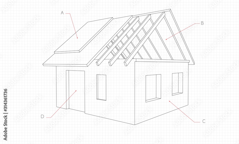 House drawing, sectional roof, information indicators