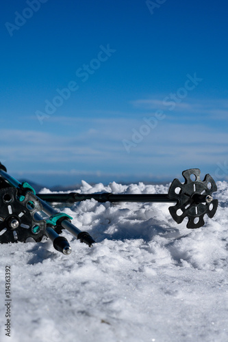 Trekking poles on the mountain