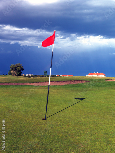 Golf course, in the city of Miramar facing the sea. Sunny day with clouds