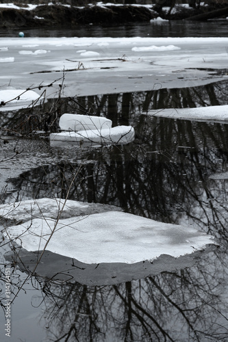 Blocks of ice in a river