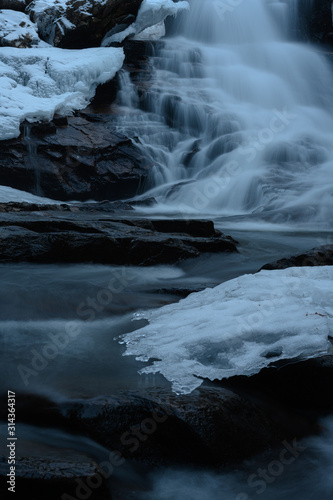Waterfall flows into the river
