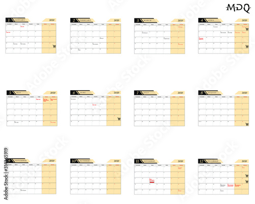 Calender  2020  / Kalendarz 2020 Polska wersja i święta