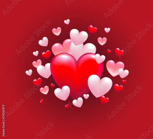 Karte mit viele Herzen für Muttertag, Valentinstag, Hochzeit uvm Vektor Illustration isoliert auf rotem Hintergrund