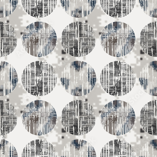 Grey black charcoal vector polka dot texture seamless pattern. Brush stroke grunge shappy chic abstract background. Old worn style textile. Irregular distressed dotty spot mark allover prin