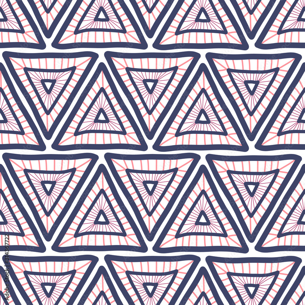 Seamless triangle background. Hand drawn Boho style pink and blue ...