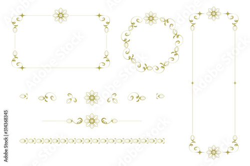 Vintage frame of flowers and buds. Lines, ornaments, ornaments, backgrounds.