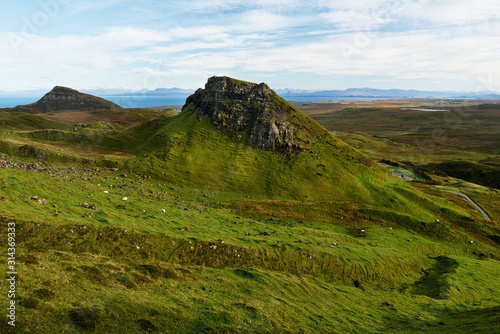 View from the top of the Quiraing mountains on the Isle of Skye in Scotland