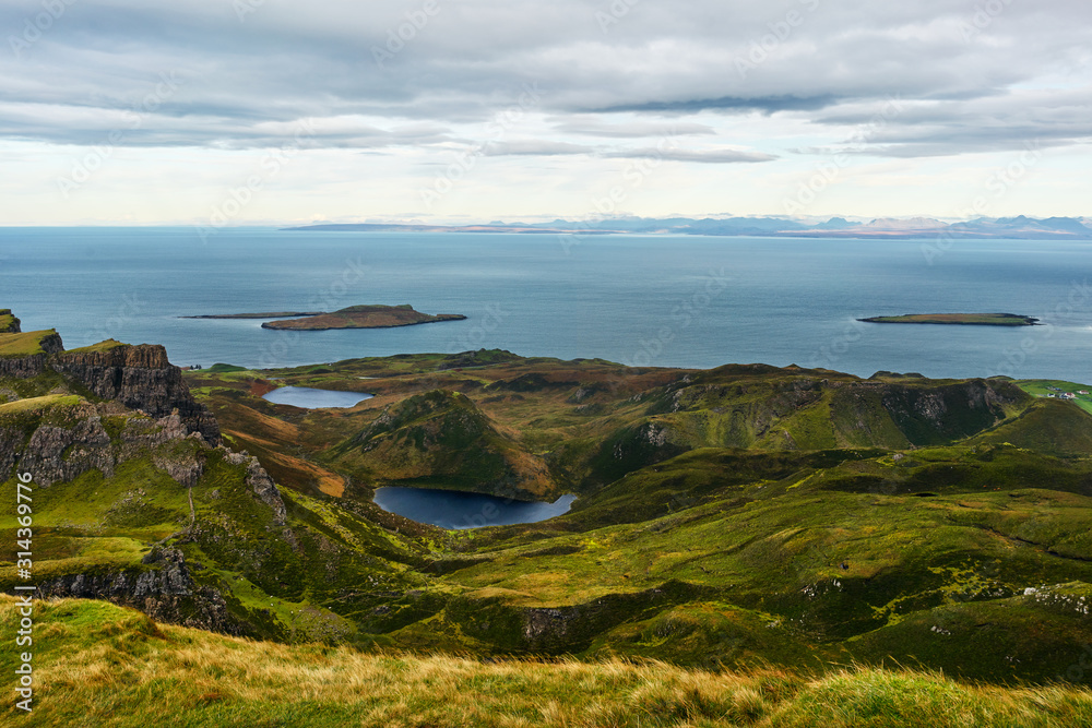 View from the top of the Quiraing mountains on the Isle of Skye in Scotland View from the top of the Quiraing mountains on the Isle of Skye in Scotland