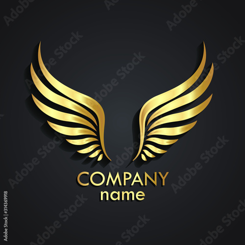 3d golden metal wings logo design