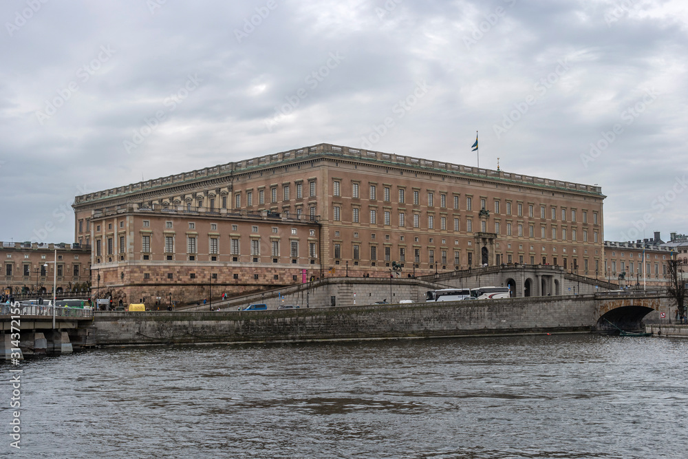Stockholm, Sweden. View of the royal palace in cloudy weather