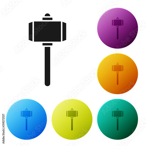 Black Battle hammer icon isolated on white background. Set icons colorful circle buttons. Vector Illustration