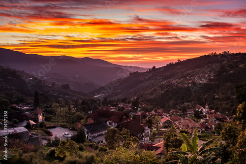 View of beautiful sunrise at Colonia Tovar. Aragua State, Venezuela