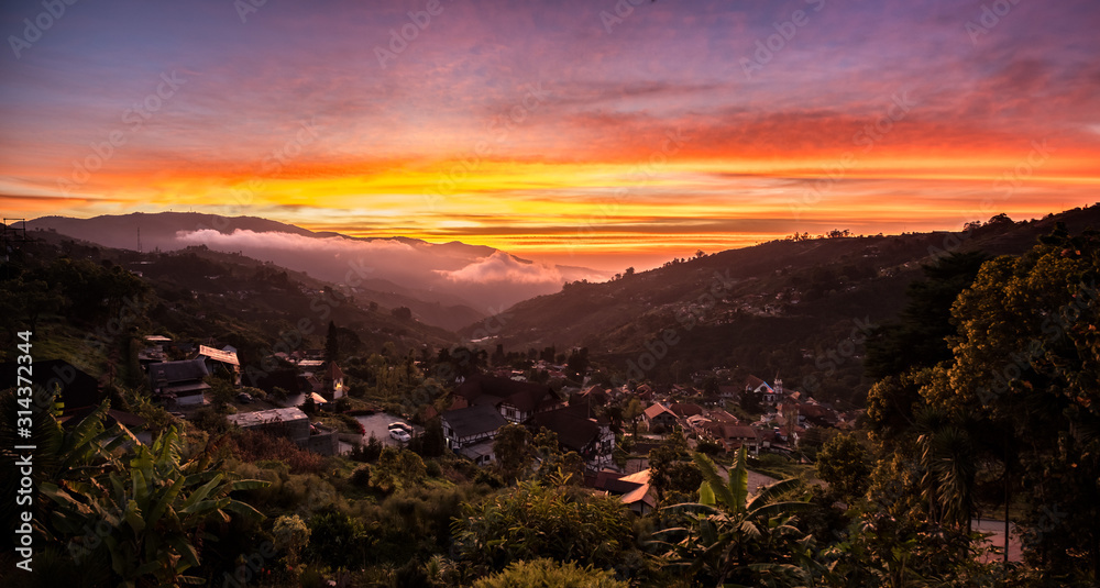 View of beautiful sunrise at Colonia Tovar. Aragua State, Venezuela
