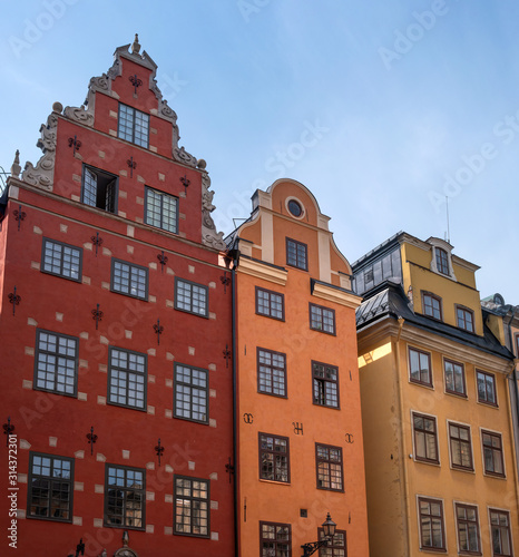 Colorful facade of the houses in Stortorget Square Gamla Stan. Stockholm, Sweden