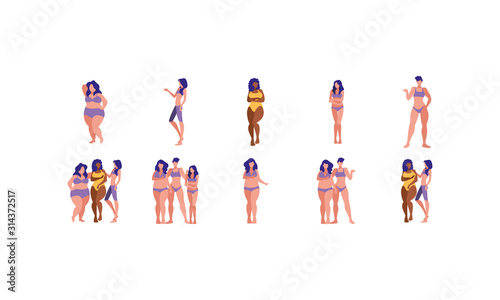 Plus size women set vector design