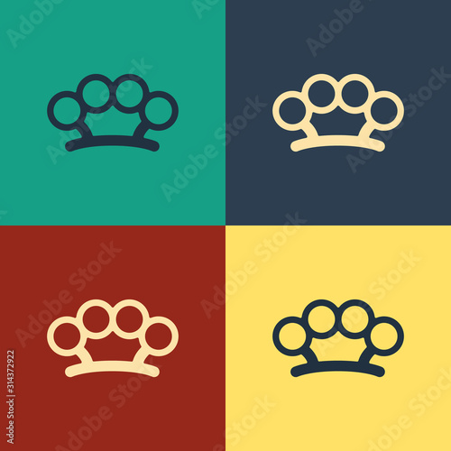 Color Brass knuckles icon isolated on color background. Vintage style drawing. Vector Illustration