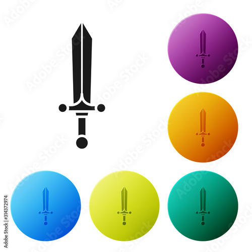 Black Medieval sword icon isolated on white background. Set icons colorful circle buttons. Vector Illustration