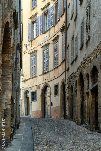 Narrow medieval streets of Bergamo  Italy