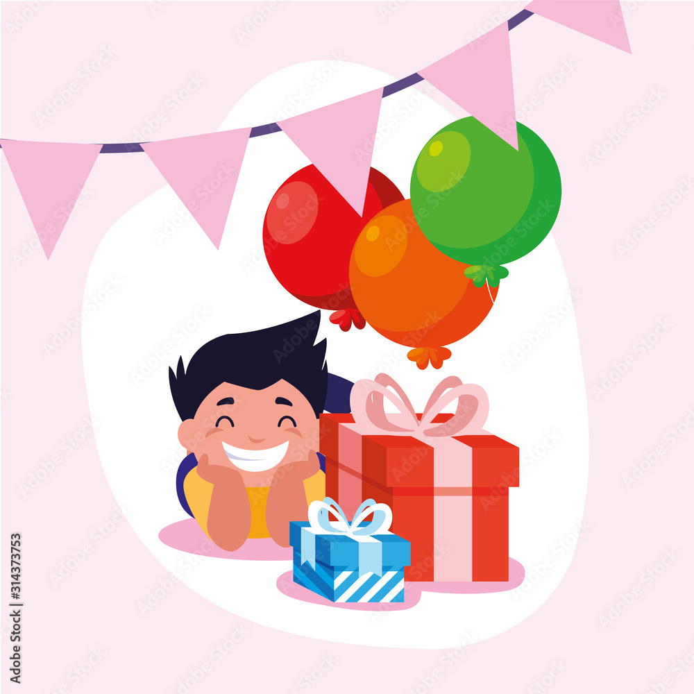 Boy cartoon with happy birthday gifts vector design Boy cartoon with happy birthday gifts vector design