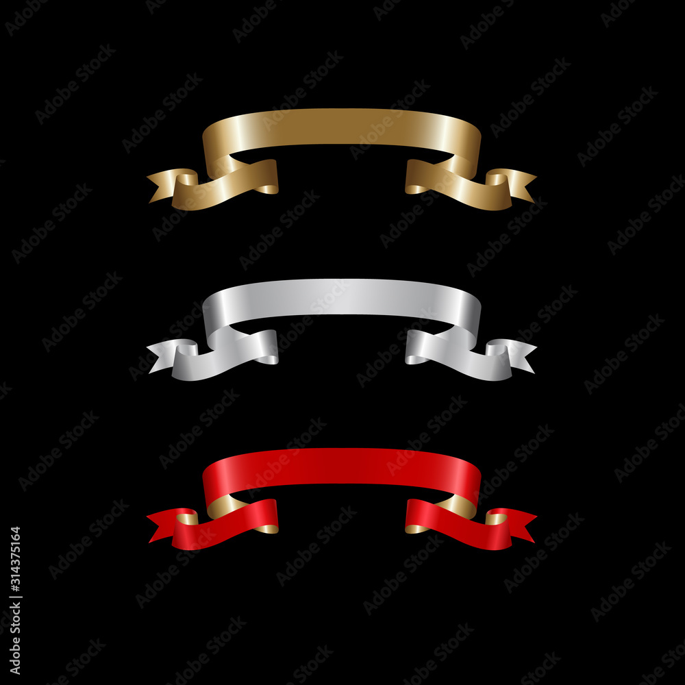 Ribbon Set In Isolated For Celebration, luxury golden ribbon set