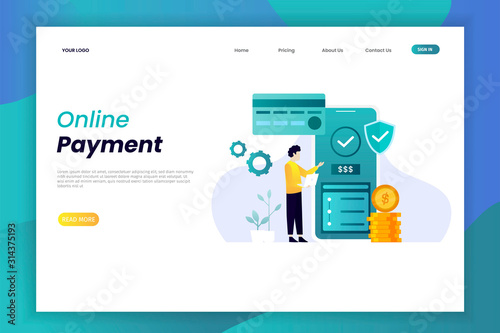 Online payment landing page illustration business finance e commerce concept. website design template. The design is easy to edit and can be used for landing pages, UI, mobile applications, posters
