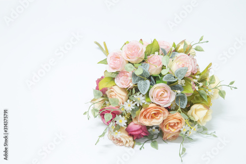 Isolated Bouquet of Roses made from fabric with White Background