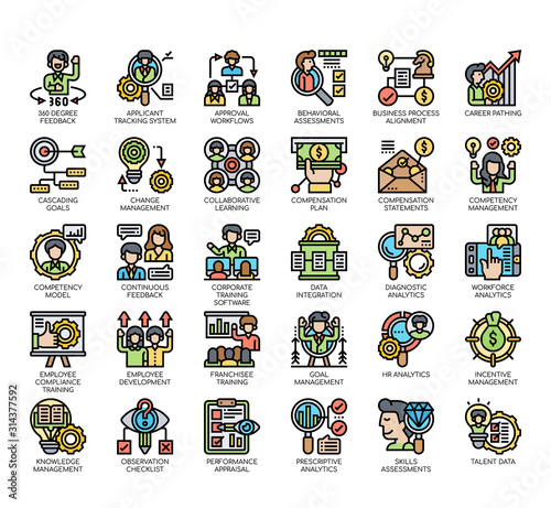 Set of talent management thin line and pixel perfect icons for any web and app project.