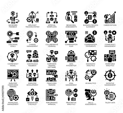 Set of talent management thin line and pixel perfect icons for any web and app project.