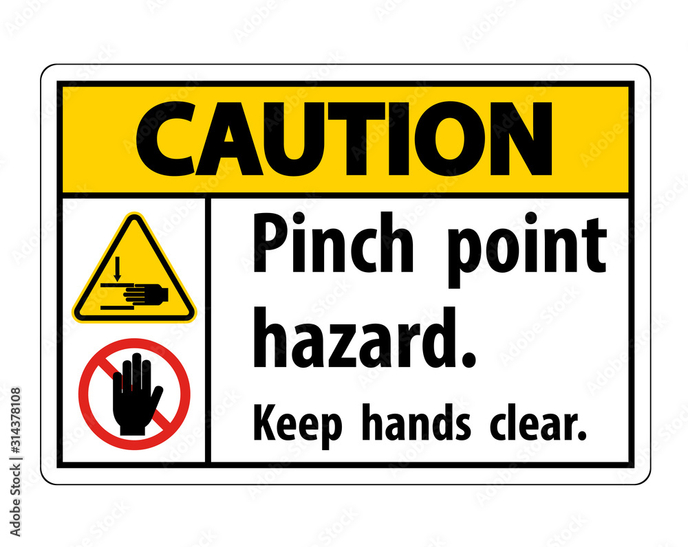 Caution Pinch Point Hazard,Keep Hands Clear Symbol Sign Isolate on White Background,Vector Illustration